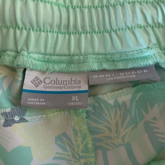 COLUMBIA PFG Girls’ Slack Tide Hybrid Water Shorts Tropical Print Blue Green XL - Picture 7 of 12